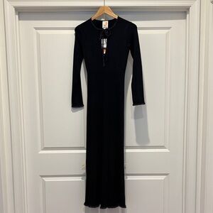 Joos Tricot Lurex Knit Long Midi Dress – Black & Blue | NWT | Keyhole Neckline